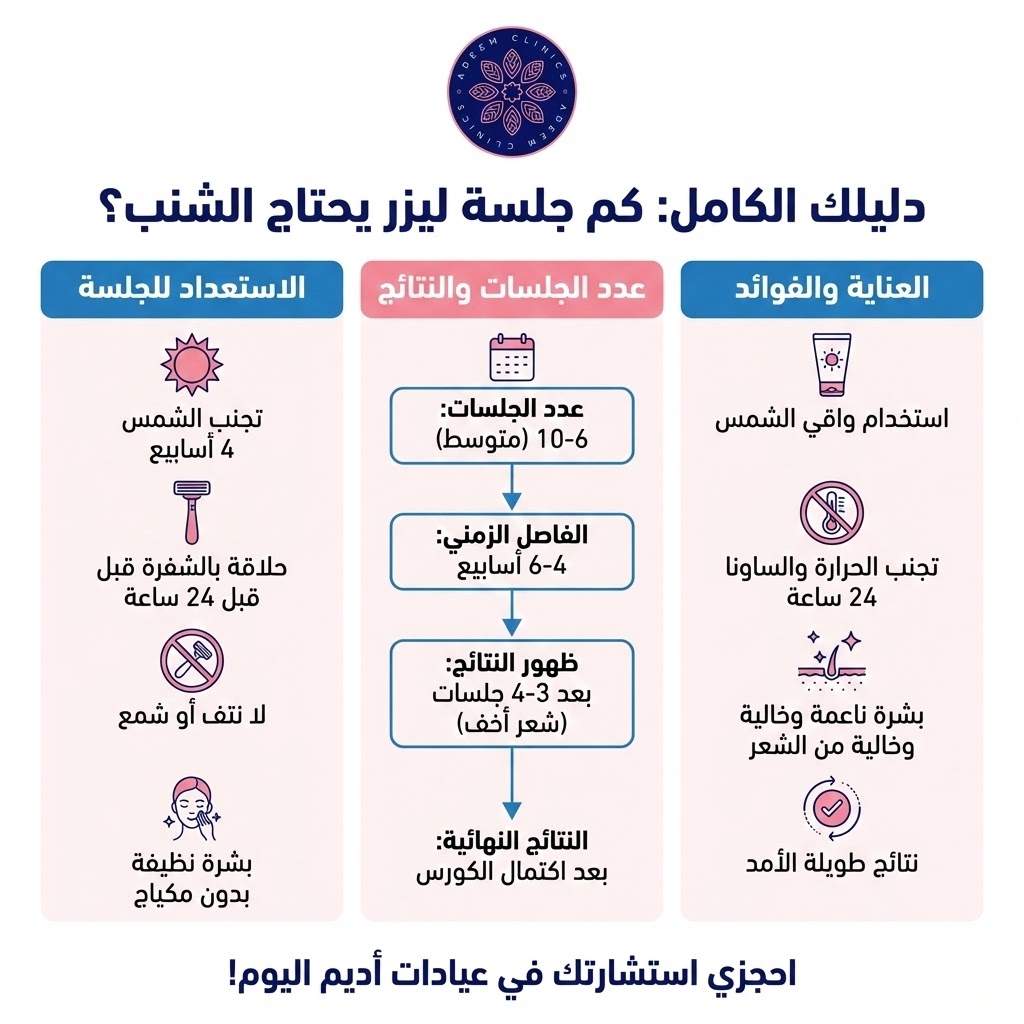 كم جلسة ليزر يحتاج الشنب
