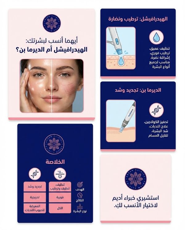 ايهما انسب لبشرتك الهيدرافيشل ام الديرما بن؟