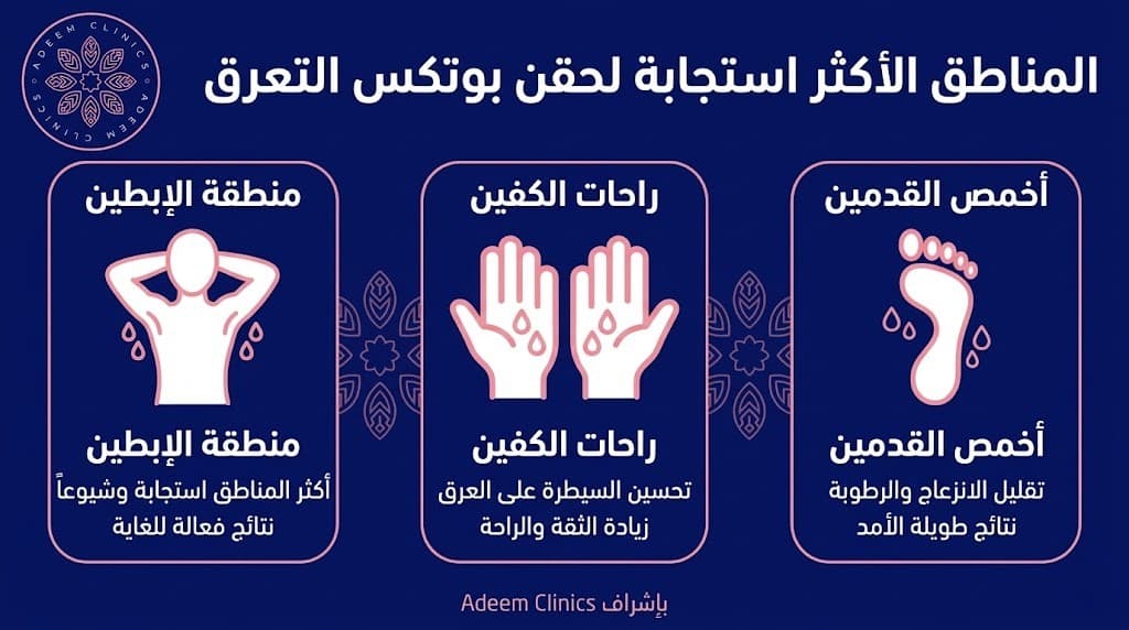 المناطق الأكثر استجابة لحقن بوتكس التعرق