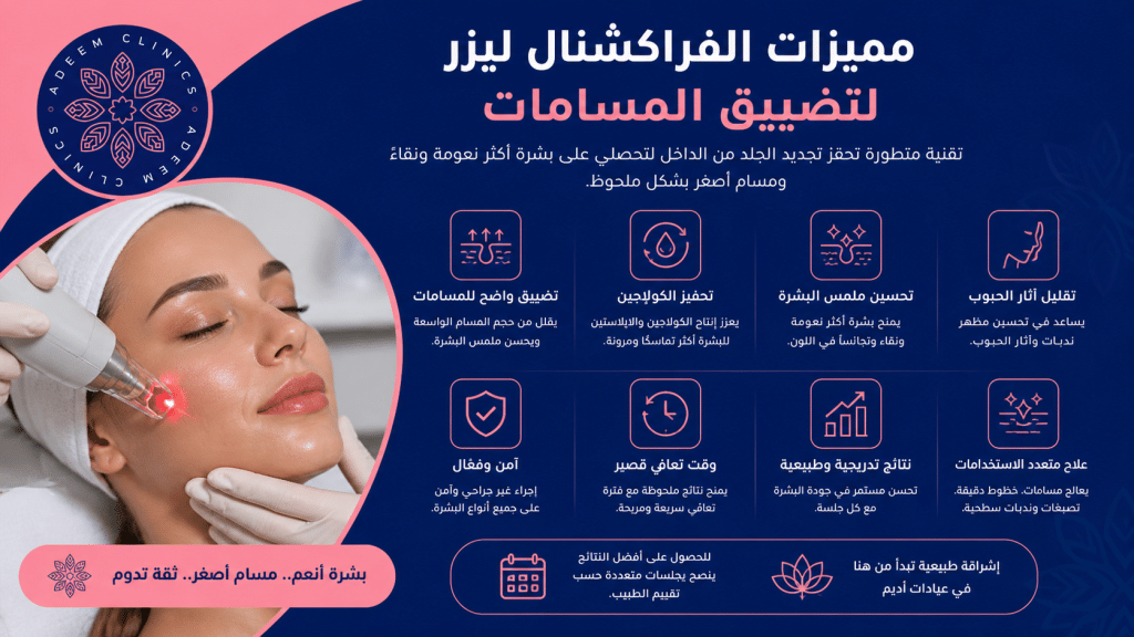 مميزات الفراكشنال ليزر لتضييق المسامات