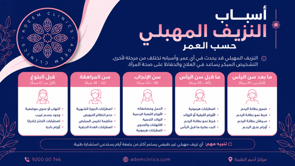 أسباب النزيف المهبلي حسب العمر