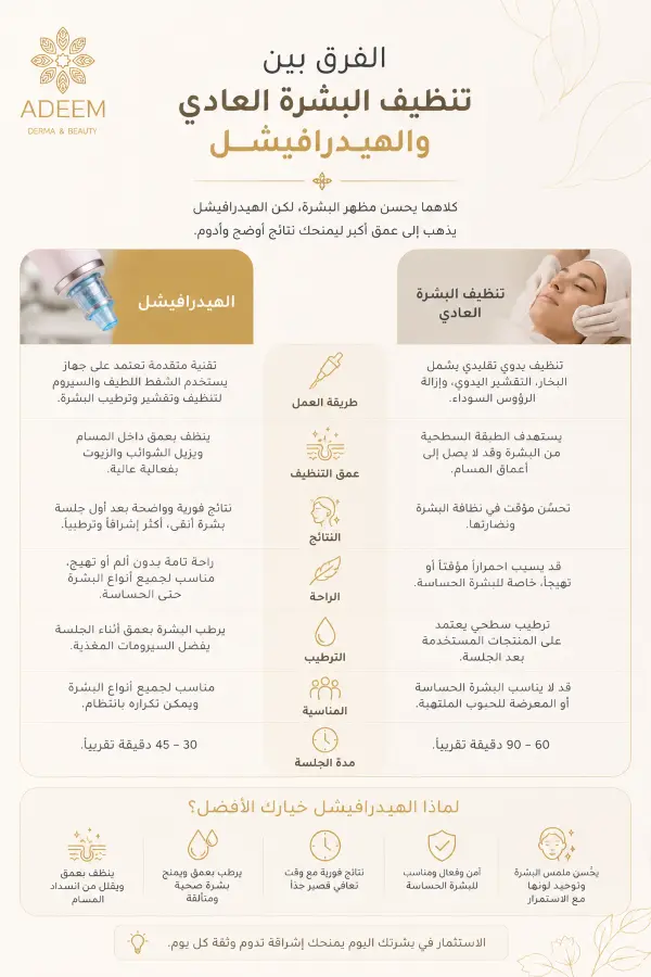 ما هو الفرق بين تنظيف البشرة العادي والهيدرافيشل